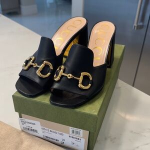 Gucci Black Mules with Gold Hardware Charlotte Napa Black Size 39